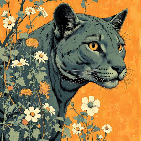 Tableau artistique moderne représentant un jaguar dans une interprétation libre, expressive et colorée. Une création originale pour une décoration audacieuse et unique.