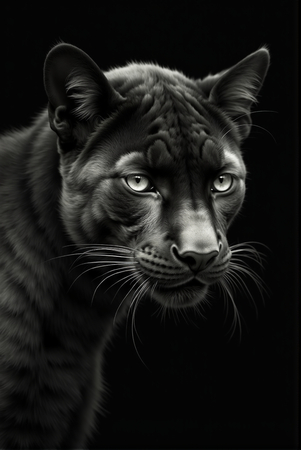 Tableau de panthère noire en studio sur fond noir. Un portrait félin élégant, expressif et puissant, décliné en plusieurs formats et finitions sur-mesure. Décoration haut de gamme made in France.