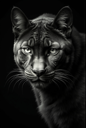 Tableau de panthère noire en studio sur fond noir. Un portrait félin élégant, expressif et puissant, décliné en plusieurs formats et finitions sur-mesure. Décoration haut de gamme made in France.