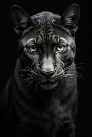 Tableau de panthère noire en studio sur fond noir. Un portrait félin élégant, expressif et puissant, décliné en plusieurs formats et finitions sur-mesure. Décoration haut de gamme made in France.