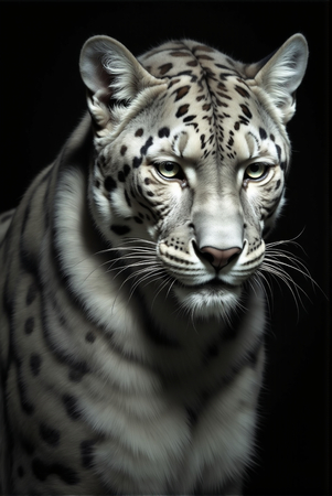 Portrait de léopard en studio sur fond noir. Une œuvre animale puissante et raffinée, disponible en plusieurs formats et finitions. Création exclusive DECOTAB fabriquée en France.