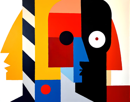 Tableau abstrait dominé par des rouges intenses, composition anguleuse et formes effilées sur fond clair. Une œuvre contemporaine texturée, imprimée avec soin en tirage d'art.