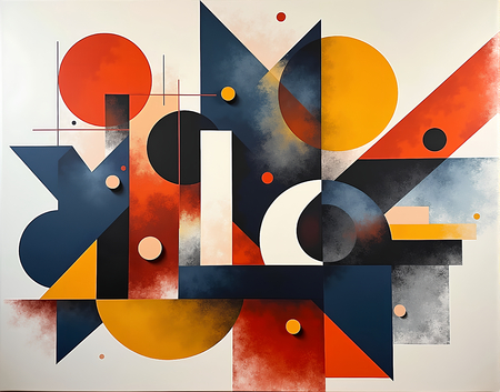 Tableau abstrait dominé par des rouges intenses, composition anguleuse et formes effilées sur fond clair. Une œuvre contemporaine texturée, imprimée avec soin en tirage d'art.