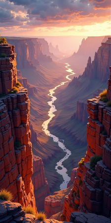 Tableau de paysage représentant une vue large et impressionnante sur le Grand Canyon. Une œuvre immersive aux reliefs majestueux et aux nuances minérales.