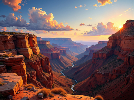 Tableau de paysage représentant une vue large et impressionnante sur le Grand Canyon. Une œuvre immersive aux reliefs majestueux et aux nuances minérales.