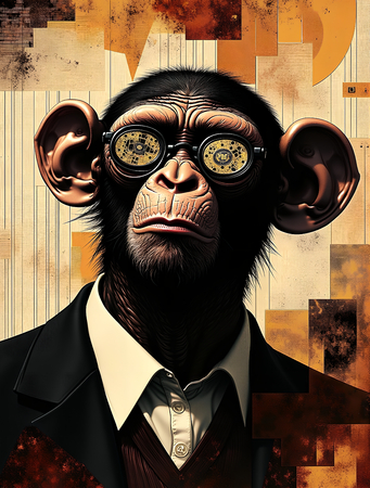 Tableau original d’un singe anthropomorphe dans une ambiance abstraite et hypnotique. Illustration moderne, expressive et captivante, exclusivement disponible chez DECOTAB.