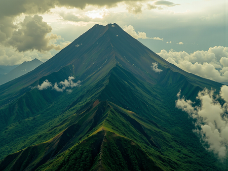 Tableau impressionnant représentant un paysage volcanique aux couleurs intenses et aux contrastes saisissants. Une décoration évocatrice et captivante.