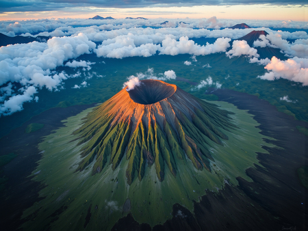 Tableau impressionnant représentant un paysage volcanique aux couleurs intenses et aux contrastes saisissants. Une décoration évocatrice et captivante.