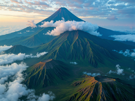 Tableau impressionnant représentant un paysage volcanique aux couleurs intenses et aux contrastes saisissants. Une décoration évocatrice et captivante.