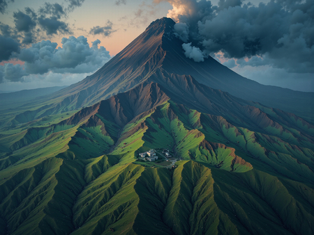 Tableau impressionnant représentant un paysage volcanique aux couleurs intenses et aux contrastes saisissants. Une décoration évocatrice et captivante.