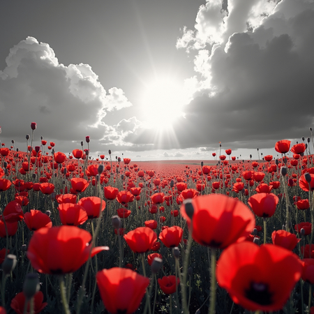 Tableau original représentant des coquelicots rouges sur fond noir et blanc, créant un contraste visuel saisissant. Décoration élégante et expressive.