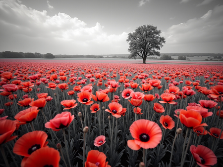 Tableau original représentant des coquelicots rouges sur fond noir et blanc, créant un contraste visuel saisissant. Décoration élégante et expressive.