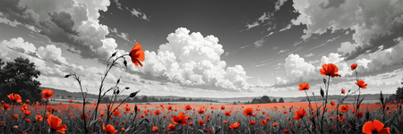 Tableau original représentant des coquelicots rouges sur fond noir et blanc, créant un contraste visuel saisissant. Décoration élégante et expressive.
