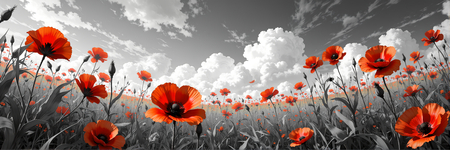 Tableau original représentant des coquelicots rouges sur fond noir et blanc, créant un contraste visuel saisissant. Décoration élégante et expressive.