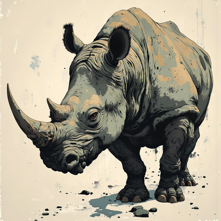 Tableau rhinocéros moderne et expressif en impression numérique haut de gamme par Decotab.fr. Une peinture rhinocéros idéale pour votre décoration intérieure.