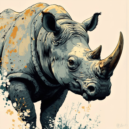 Tableau rhinocéros moderne et expressif en impression numérique haut de gamme par Decotab.fr. Une peinture rhinocéros idéale pour votre décoration intérieure.