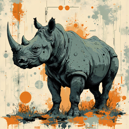 Tableau rhinocéros moderne et expressif en impression numérique haut de gamme par Decotab.fr. Une peinture rhinocéros idéale pour votre décoration intérieure.