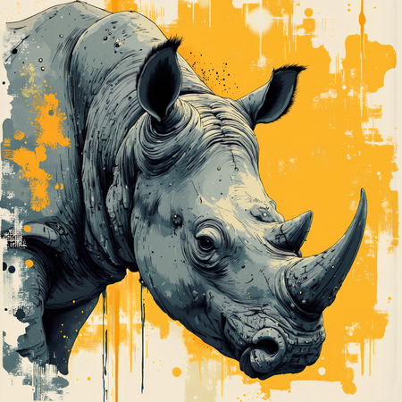 Tableau rhinocéros moderne et expressif en impression numérique haut de gamme par Decotab.fr. Une peinture rhinocéros idéale pour votre décoration intérieure.