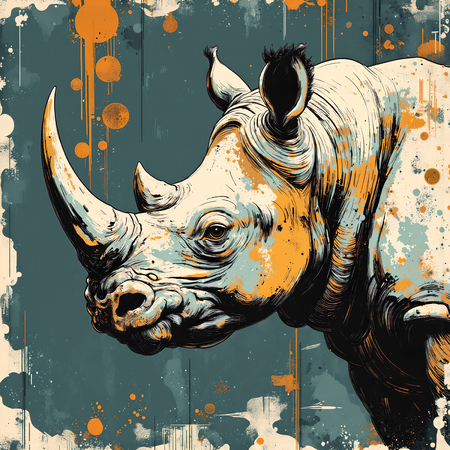 Tableau rhinocéros moderne et expressif en impression numérique haut de gamme par Decotab.fr. Une peinture rhinocéros idéale pour votre décoration intérieure.