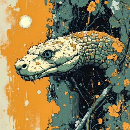 Tableau moderne de serpent dans un style peinture expressive, disponible en plusieurs versions. Portraits puissants et artistiques, création exclusive DECOTAB.