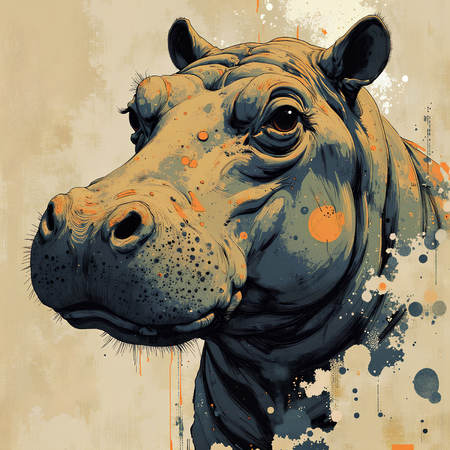 Tableau hippopotame moderne et expressif imprimé en France par Decotab.fr. Une œuvre originale pour une décoration intérieure chaleureuse et authentique.