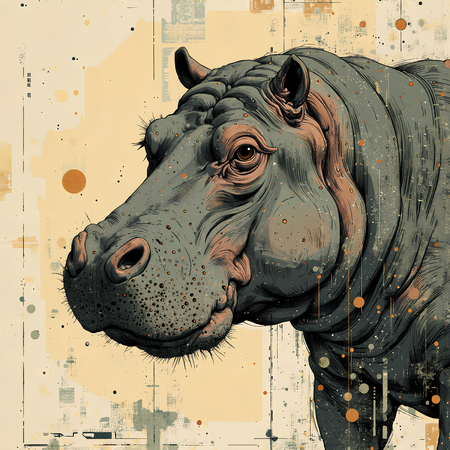 Tableau hippopotame moderne et expressif imprimé en France par Decotab.fr. Une œuvre originale pour une décoration intérieure chaleureuse et authentique.
