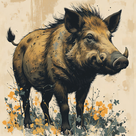 Tableau sanglier en peinture expressive moderne, une œuvre de qualité supérieure imprimée en France par Decotab.fr, idéale pour passionnés de chasse et de nature.