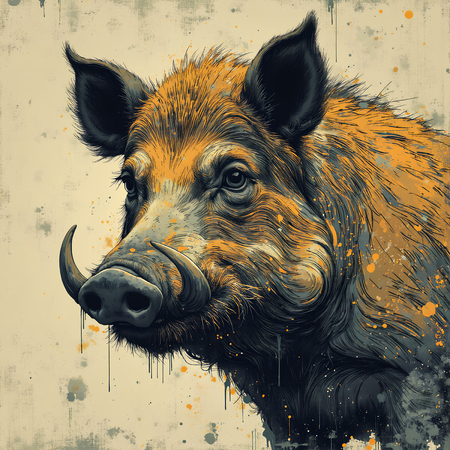 Tableau sanglier en peinture expressive moderne, une œuvre de qualité supérieure imprimée en France par Decotab.fr, idéale pour passionnés de chasse et de nature.