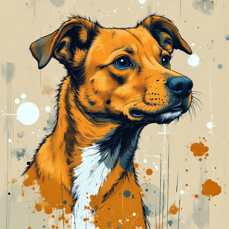 Tableau chien en peinture expressive moderne haut de gamme, impression française par Decotab.fr. Idéal pour une décoration chaleureuse et originale.