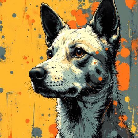 Tableau chien en peinture expressive moderne haut de gamme, impression française par Decotab.fr. Idéal pour une décoration chaleureuse et originale.