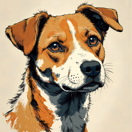 Tableau chien en peinture expressive moderne haut de gamme, impression française par Decotab.fr. Idéal pour une décoration chaleureuse et originale.