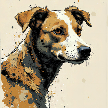 Tableau chien en peinture expressive moderne haut de gamme, impression française par Decotab.fr. Idéal pour une décoration chaleureuse et originale.