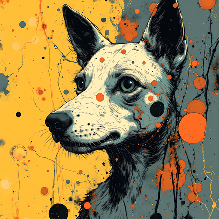 Tableau chien en peinture expressive moderne haut de gamme, impression française par Decotab.fr. Idéal pour une décoration chaleureuse et originale.