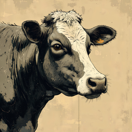 Tableau vache en peinture moderne et expressive, impression numérique haut de gamme en France par Decotab.fr. Un choix décoratif original et élégant.