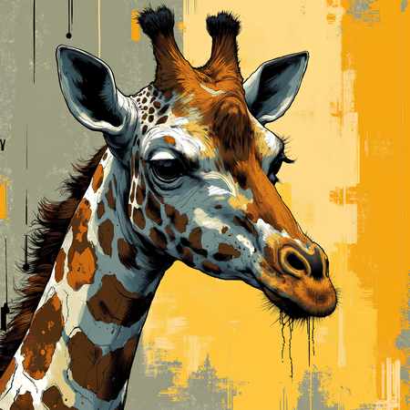 Tableau moderne de girafe dans un style peinture expressive, disponible en plusieurs versions. Portraits élégants et originaux, création exclusive DECOTAB.