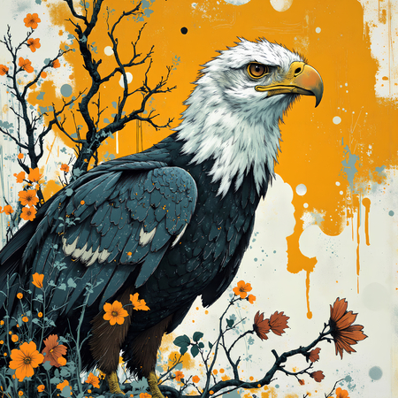 Tableau monderne d'un aigle royal en impression numérique haut de gamme. Une peinture expressive d'aigle moderne pour sublimer votre décoration.