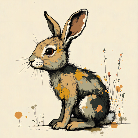 Tableau moderne de lapin dans un style peinture expressive, disponible en plusieurs versions. Portraits charmants et artistiques, création exclusive DECOTAB.