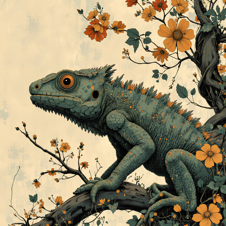 ableau caméléon moderne en peinture expressive haut de gamme, imprimé en France par Decotab.fr pour une décoration originale et colorée.
