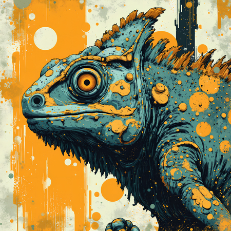 ableau caméléon moderne en peinture expressive haut de gamme, imprimé en France par Decotab.fr pour une décoration originale et colorée.