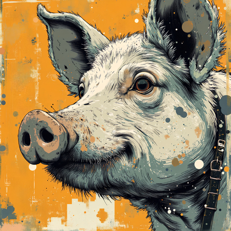 Tableau cochon en peinture moderne expressive, impression numérique haut de gamme réalisée en France par Decotab.fr. Idéal pour décorer avec originalité.