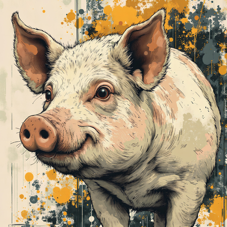Tableau cochon en peinture moderne expressive, impression numérique haut de gamme réalisée en France par Decotab.fr. Idéal pour décorer avec originalité.