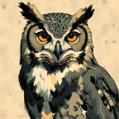 Tableau moderne de hibou et chouette dans un style peinture expressive, disponible en plusieurs versions. Portraits élégants et mystérieux, création exclusive DECOTAB.