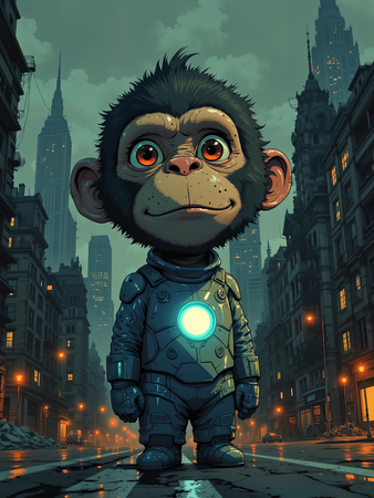 Tableau chimpanzé en super-héros dans un costume sombre et élégant. Une œuvre originale et puissante pour une décoration unique et stylée.