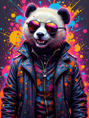 Tableau panda graffiti décliné en DJ, clown, graffeur ou hip-hop. Œuvres exclusives ultra colorées et audacieuses, fabriquées en France par Decotab.