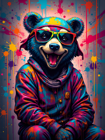 Tableau ours graffiti en plusieurs déclinaisons : biker, DJ, clown ou hip-hop. Des œuvres Decotab exclusives, pleines de force, de fun et de couleurs vives.