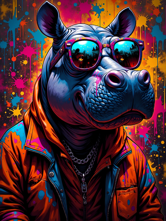 Tableau hippopotame graffiti aux teintes explosives. Un visuel pop, drôle et urbain décliné en plusieurs modèles originaux. Fabrication exclusive Decotab.