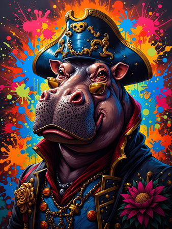 Tableau hippopotame graffiti aux teintes explosives. Un visuel pop, drôle et urbain décliné en plusieurs modèles originaux. Fabrication exclusive Decotab.