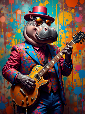 Tableau hippopotame graffiti aux teintes explosives. Un visuel pop, drôle et urbain décliné en plusieurs modèles originaux. Fabrication exclusive Decotab.