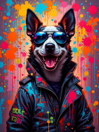 Tableau chien graffiti en versions hip-hop, DJ, punk ou clown. Créations Decotab exclusives pour une décoration pétillante, ludique et originale.