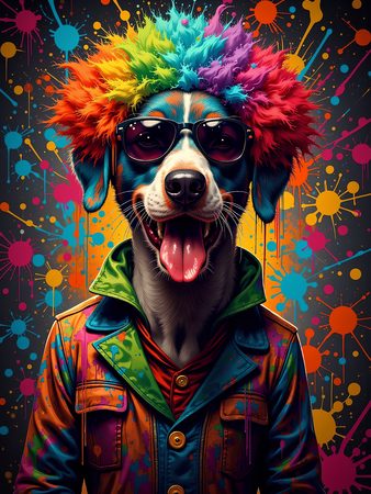 Tableau chien graffiti en versions hip-hop, DJ, punk ou clown. Créations Decotab exclusives pour une décoration pétillante, ludique et originale.